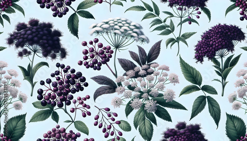 Wallpaper Mural Lush Hydrangea and Grape Seamless Pattern Wallpaper.
Elegant Purple Floral and Fruit Botanical Background.
Sophisticated Vintage-Style Mural with Berries and Flowers.
 Torontodigital.ca