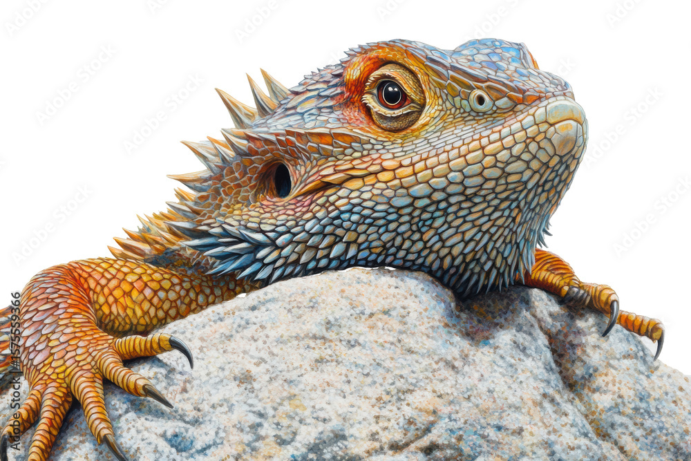 Obraz premium Colorful bearded dragon lizard on rock 