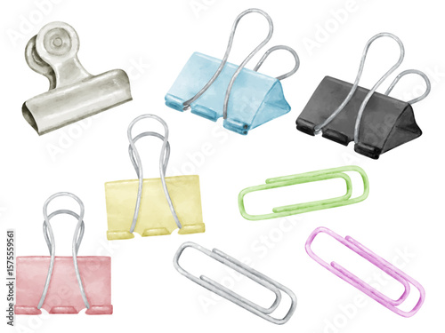 水彩画風の色々な種類のクリップのセット