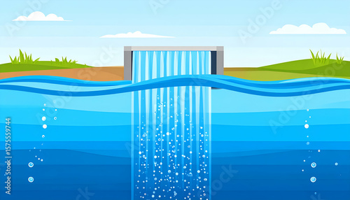Water flowing from dam with nature.