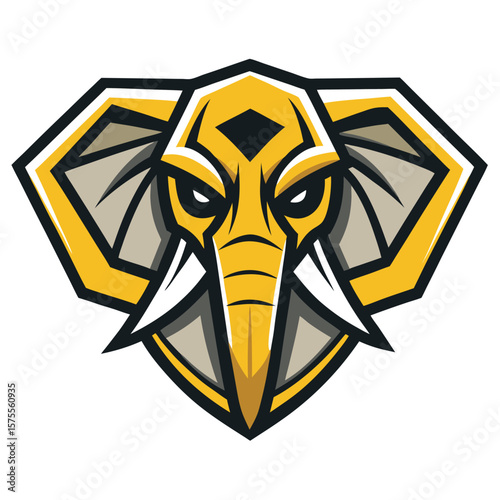 Striking yellow elephant head shows formidable intensity with sharp geometrical shapes and balanced color design