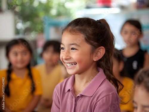 Students smiling during morning circle activity