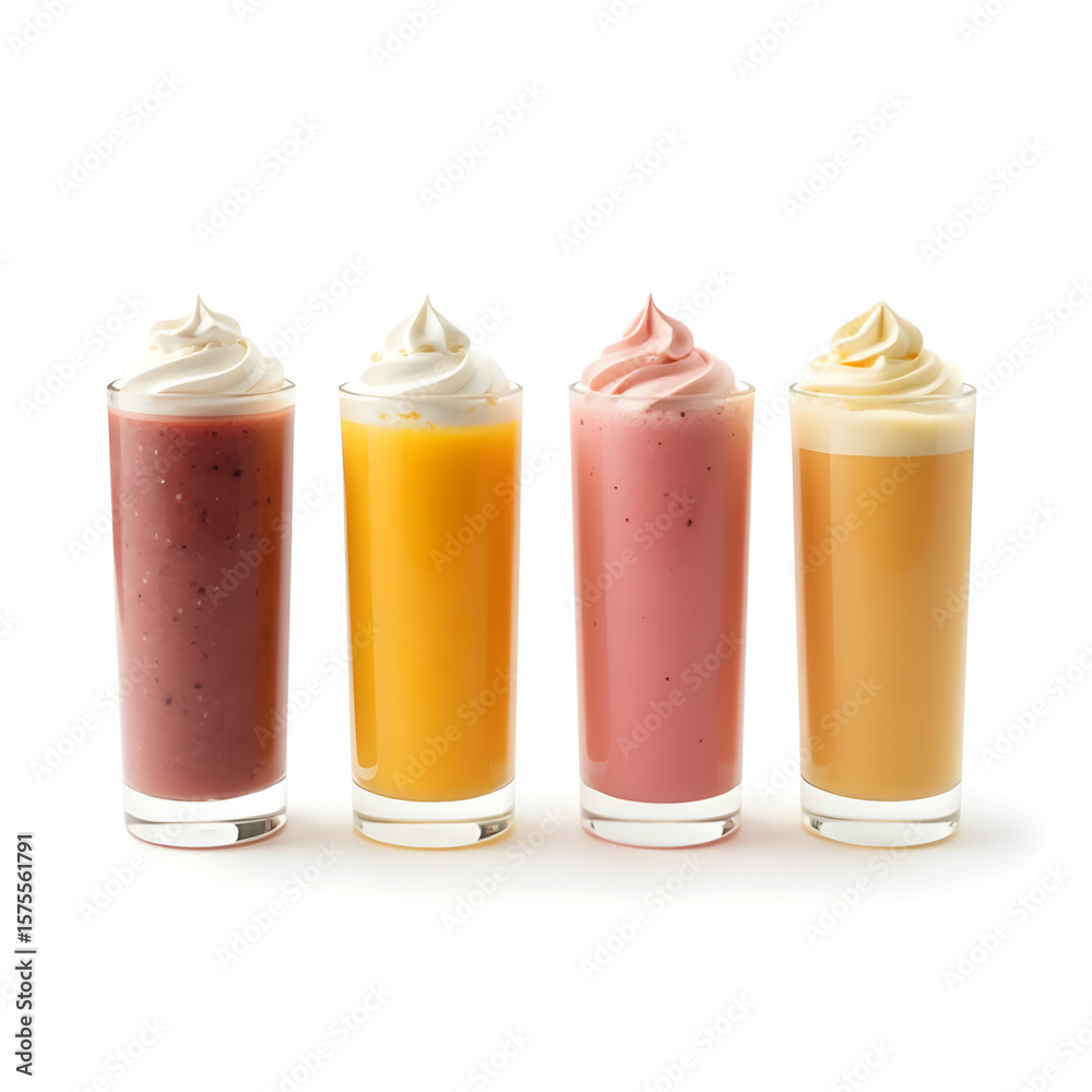 custom made wallpaper toronto digitalFour different cocktail smoothies with milky cream on the top isolated on the white background