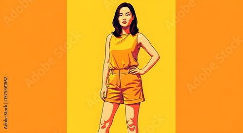 Confident Woman in Yellow Jumpsuit Posing with Hand on Hip | Fashion Portrait for Editorial, Style Blog, and Apparel Marketing