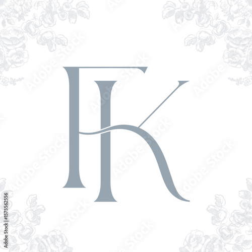Elegant monogram with initials FK in a sophisticated, classy style with floral accents. This refined design is perfect for branding or wedding invitations