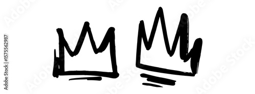 Crown graffiti vector drawing in bold hand-drawn black style. Simple royal sketch with rough street art look on transparent background.