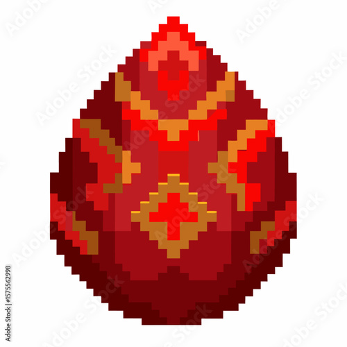Pixelated Red Geometric Patterned Egg   Vibrant Digital Art Design
