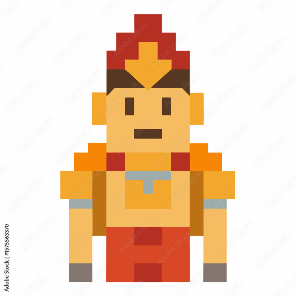 Naklejka premium Pixel Art Character with Fire Helmet and Armor Standing in Retro Style Design