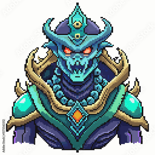 Pixel Art Ancient Warrior Vintage Fantasy Character Design with Mystical Elements