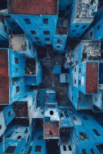 Blue Buildings Aerial View: Unique Urban Planning