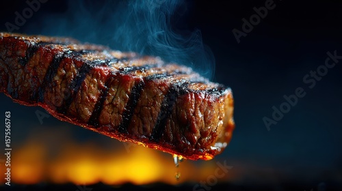 Grilling action perfect steak flipping in backyard culinary delight outdoor close-up