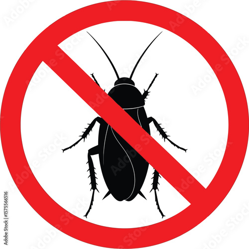 Cockroach Prohibition Vector Illustration of No Cockroaches Allowed with a Red Circle and Line