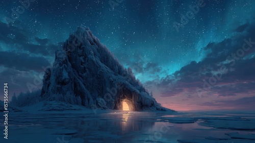 Serene arctic tundra landscape under aurora borealis nighttime digital art