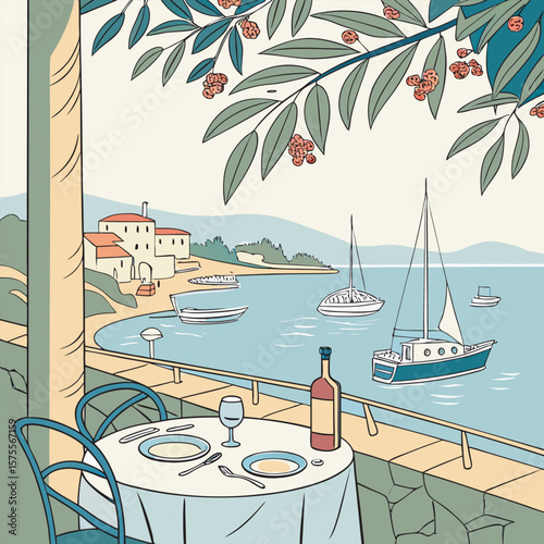 Vector illustration of a tropical beach restaurant free online design.