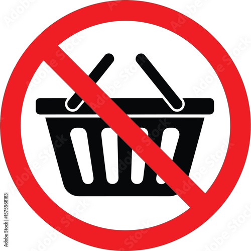 No Shopping Basket Symbol Prohibited Retail Purchase Sign, Retail Prohibition concept