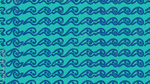 Seamless abstract wave pattern with repeating decorative elements in shades of blue