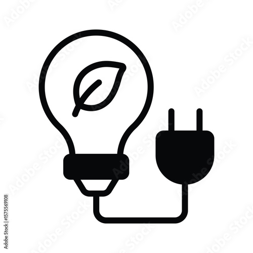 Light with plug and leaves is denoting eco power concept, glyph icon