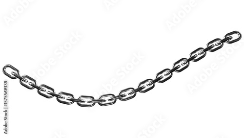 A gleaming silver chain curves across a solid transparent background, symbolizing strength, connection, and industrial design.
