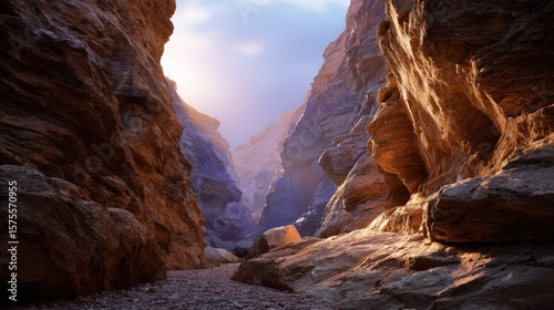 Sunlit Canyon Landscape: Orange and Brown Rock Formations