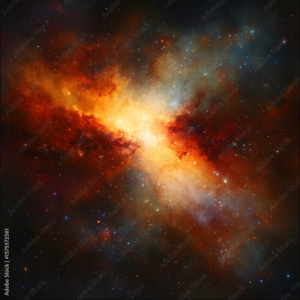Fototapeta premium Fiery Nebula Cosmic Cloud Space Background