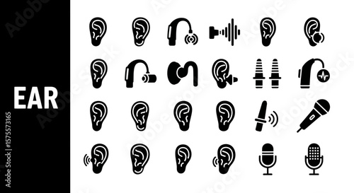 Human Ear Silhouette Icon: Hearing, Sound & Auditory System Black Vector