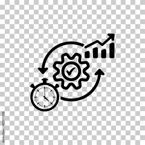 Business Strategy Gear Icon with Graph and Clock
