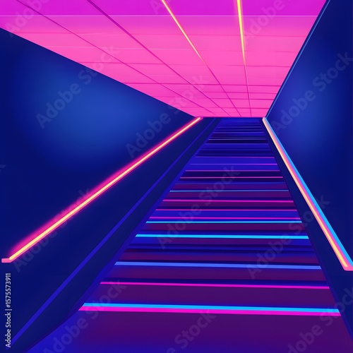Neon Staircase Abstract Background Pink Blue Synthwave Retro Futuristic Design