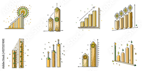 Business charts and graphs icon set for financial reports, marketing presentations, and data analysis blogs
