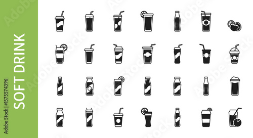 Soft Drink Silhouette: Beverage, Soda & Refreshment Black Vector