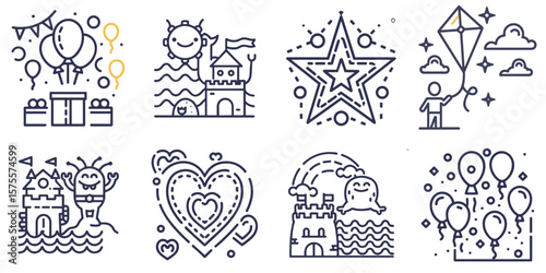 Kids party icon set for invitation cards, children’s event blogs, and holiday celebration designs