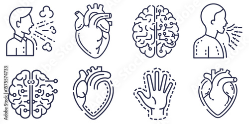 Heart, brain, sneeze, cough icon set for health blogs, medical education, and disease prevention presentations