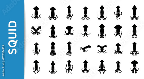 A collection of 25 Squid -related editable Silhouette.