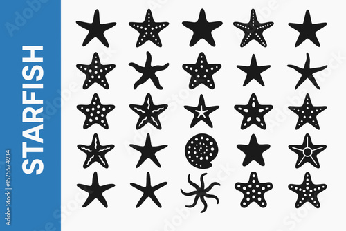 Starfish Silhouette Icon: Marine Life & Ocean Bottom Creature Black Vector