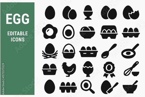 Egg Silhouette Icon: Breakfast Food, Protein & Cooking Ingredient Black Vector