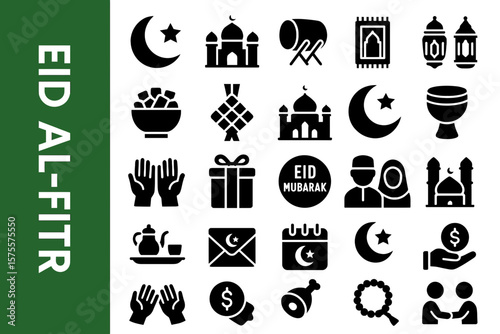 A collection of 25 Eid al-Fitr -related editable Black Silhouette Icon