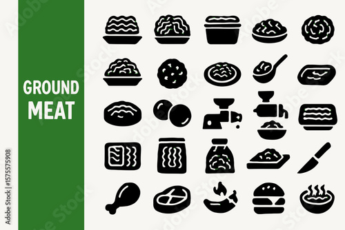 Ground Meat Silhouette: Minced Meat, Beef & Culinary Ingredient Black Vector