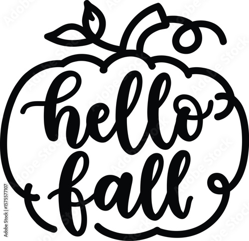 Hello Fall Pumpkin Outline – Cozy Autumn Typography