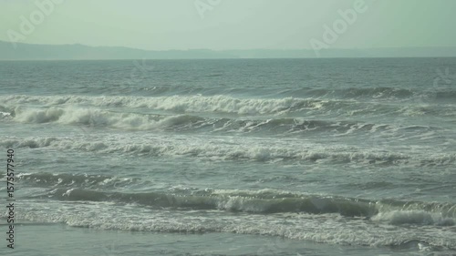 Wide shot of ocean waves in 30 fps.