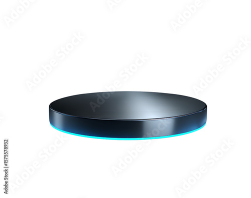 Floating Futuristic Circular Podium with Blue Neon Ring, Hovering Effect, Isolated on Transparent Background