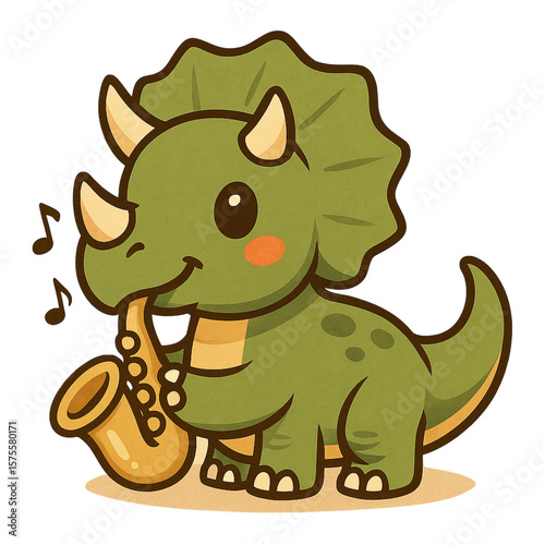 Cartoon Triceratops Playing Saxophone Illustration