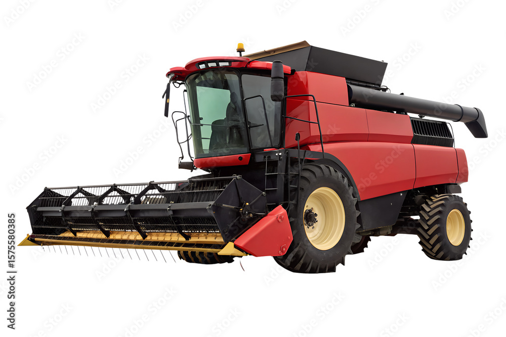 Obraz premium Red Combine Harvester Isolated on Black Background silhouette on white background