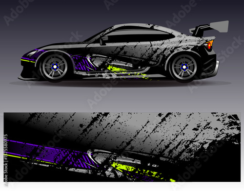 Car wrap design vector. Graphic abstract stripe racing background designs for vehicle, rally, race, adventure and car racing livery