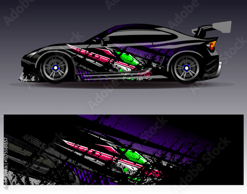 Car wrap design vector. Graphic abstract stripe racing background designs for vehicle, rally, race, adventure and car racing livery