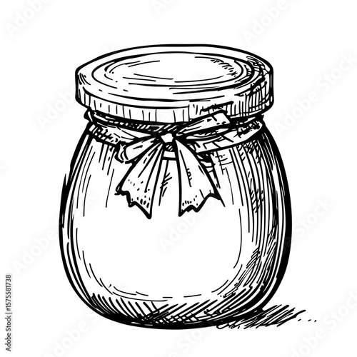 Sketch of a jar with a bow, vector icons in sketch food and drinks