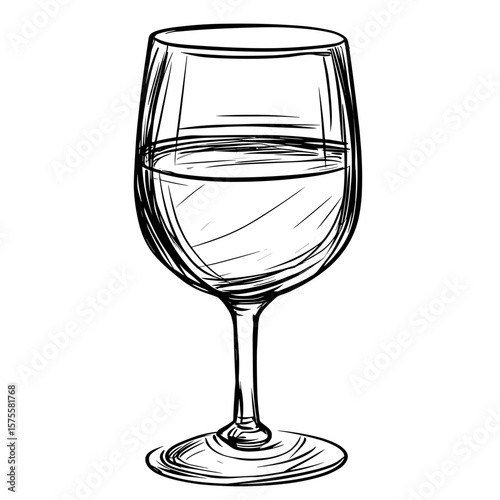 Sketch of a glass filled with water, vector icons in sketch food and drinks