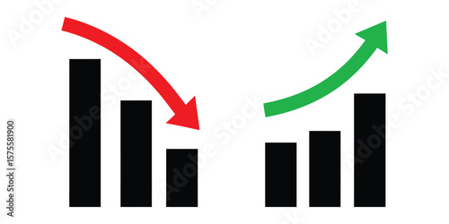 Flat Vector Business Growth Chart with Arrow, Simple Bar Graph Icon Set for Financial and Business Use