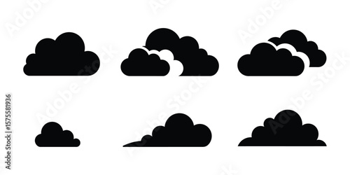 Minimalist Cloud Icon Set with Various Shapes, Simple Vector Symbol for Weather and Technology Use