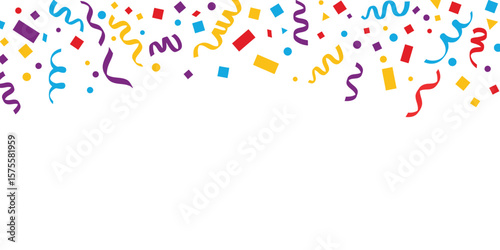 Colorful Celebration Confetti with Streamers and Geometric Shapes, Festive Vector Illustration for Party and Event Design
