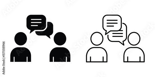 Minimalist Conversation and Chat Icon with People Silhouettes and Speech Bubbles, Simple Vector Symbol for Communication and Social Interaction