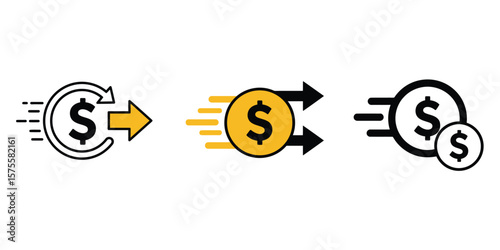 Minimalist Money Transfer Icon with Dollar Symbol and Arrows, Flat Vector for Finance and App Use